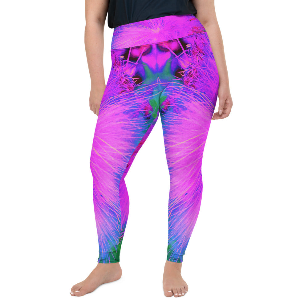 Plus Size Leggings for Women, Psychedelic Nature Ultra-Violet Purple Milkweed