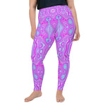 Plus Size Leggings for Women, Trippy Hot Pink and Aqua Blue Abstract Pattern