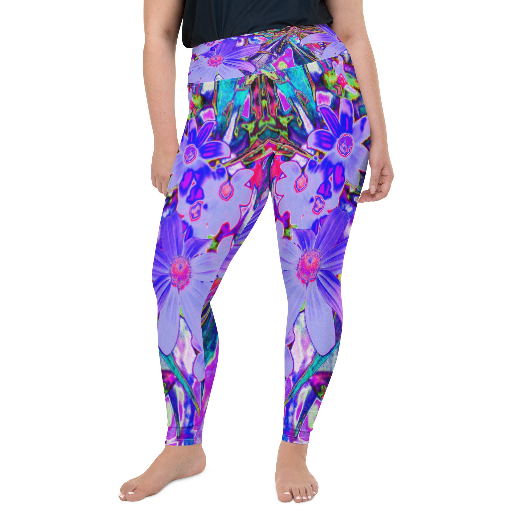 Plus Size Leggings, Trippy Purple and Magenta Colorful Wildflowers