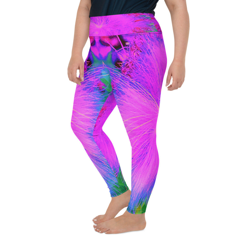 Plus Size Leggings for Women, Psychedelic Nature Ultra-Violet Purple Milkweed