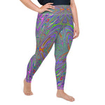 Plus Size Leggings, Abstract Trippy Purple, Orange and Lime Green Butterfly All Over Print