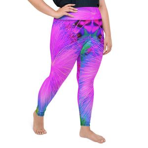 Plus Size Leggings for Women, Psychedelic Nature Ultra-Violet Purple Milkweed