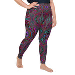 Plus Size Leggings for Women, Trippy Seafoam Green and Magenta Abstract Pattern