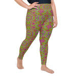 Plus Size Leggings, Trippy Retro Chartreuse Magenta Abstract Pattern