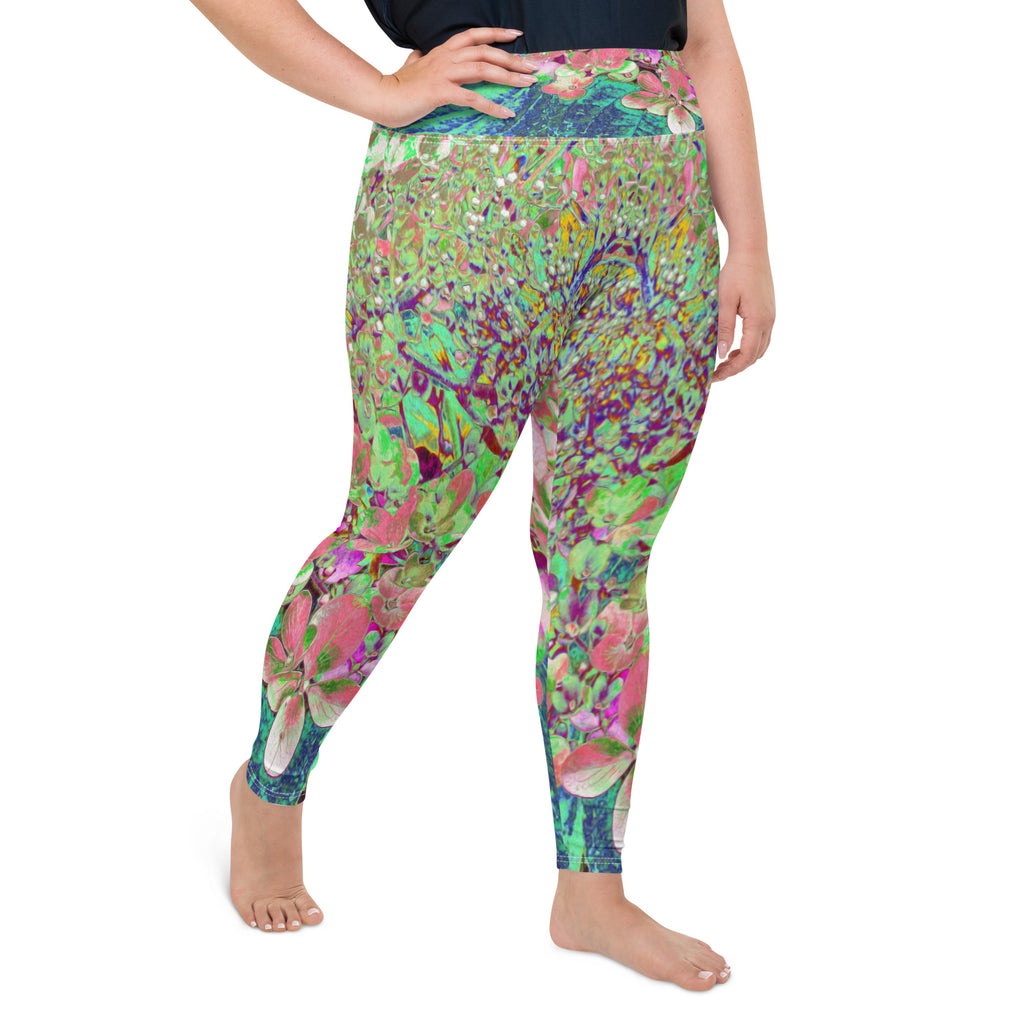 Plus Size Leggings - Elegant Coral and Chartreuse Limelight Hydrangea