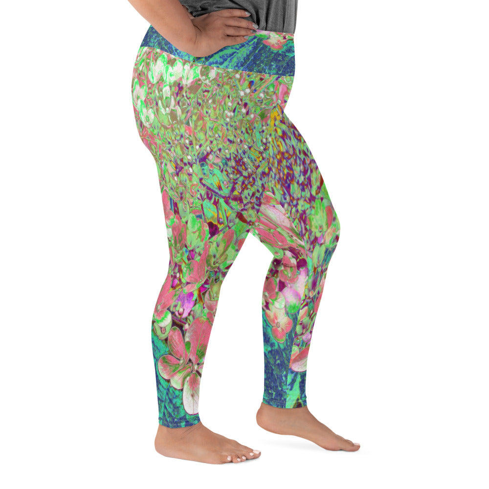 Plus Size Leggings - Elegant Coral and Chartreuse Limelight Hydrangea