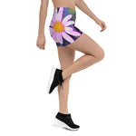 Spandex Shorts for Women, Pink Daisy Flower