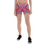 Spandex Shorts for Women, Colorful Rainbow Swirl Retro Abstract Design