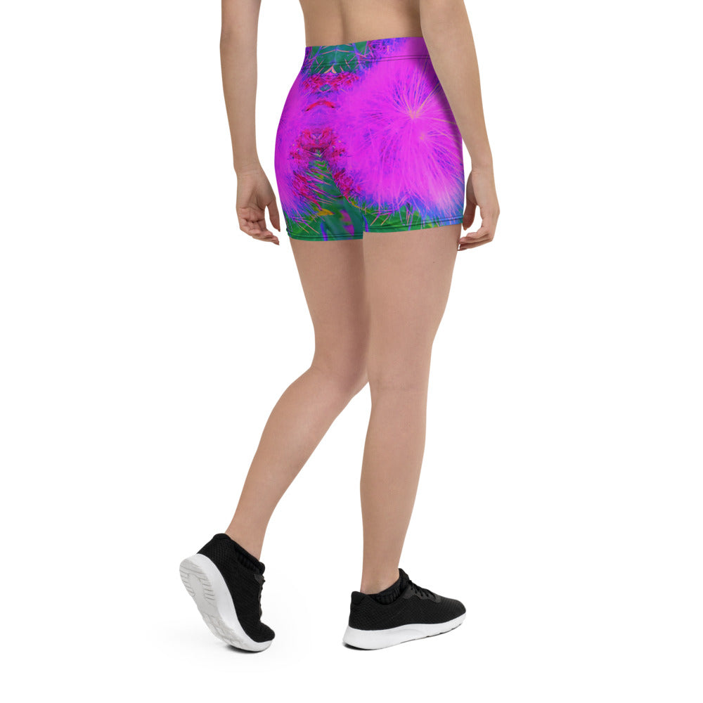 Spandex Shorts for Women, Psychedelic Nature Ultra-Violet Purple Milkweed