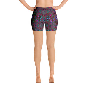 Spandex Shorts for Women, Trippy Seafoam Green and Magenta Abstract Pattern