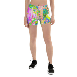 Colorful Floral Spandex Shorts, Abstract Oriental Lilies in My Rubio Garden