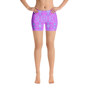 Spandex Shorts for Women, Trippy Hot Pink and Aqua Blue Abstract Pattern