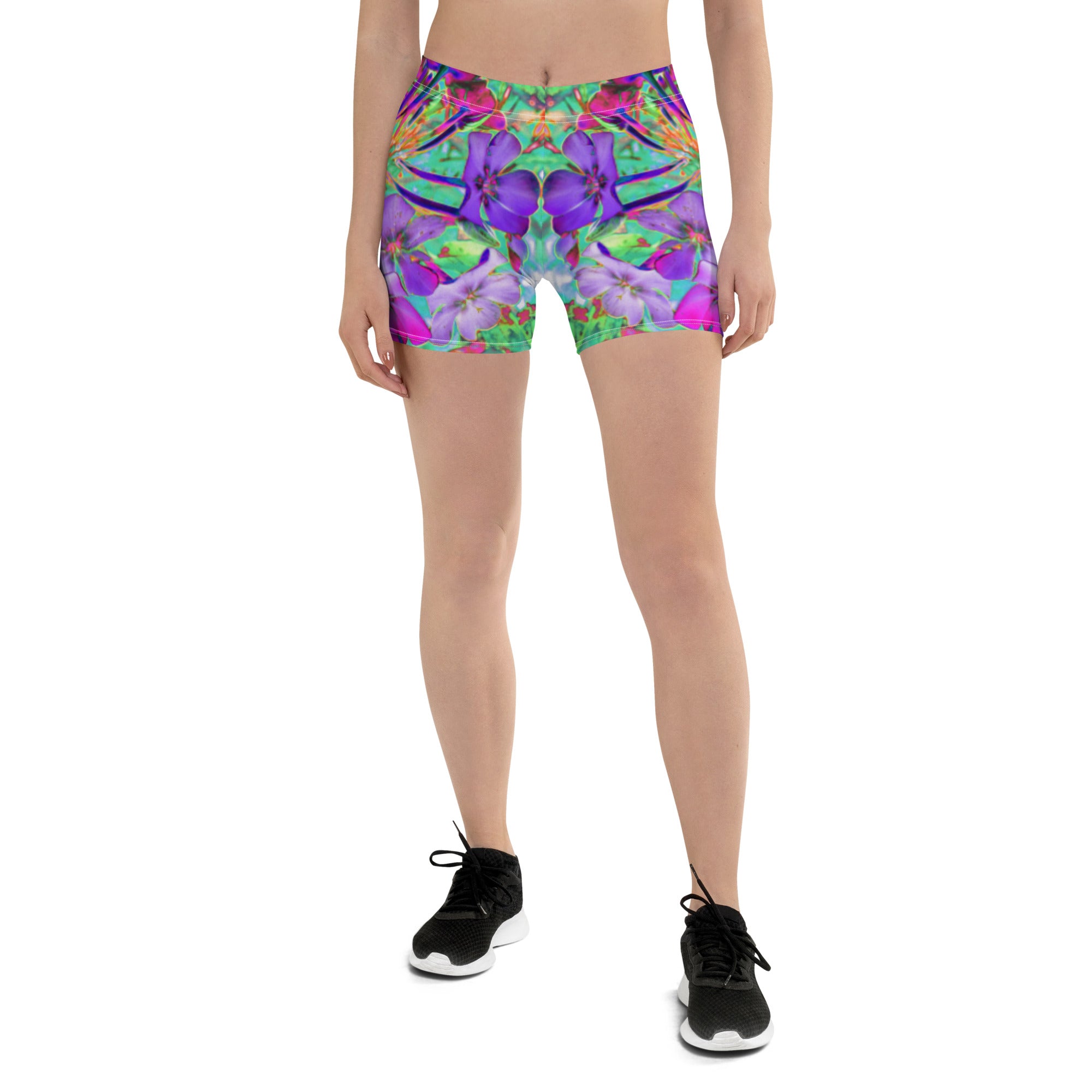 Spandex Shorts, Dramatic Psychedelic Magenta and Purple Flowers