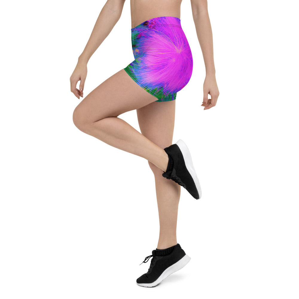 Spandex Shorts for Women, Psychedelic Nature Ultra-Violet Purple Milkweed