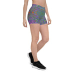 Spandex Shorts for Women, Abstract Trippy Purple, Orange and Lime Green Butterfly