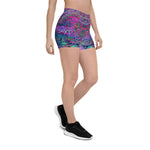 Spandex Shorts for Women, Abstract Psychedelic Rainbow Colors Foliage Garden