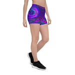 Spandex Shorts for Women, Groovy Abstract Retro Magenta and Purple Swirl