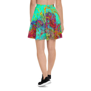Skater Skirts for Teens, Psychedelic Autumn Gold and Aqua Garden Landscape