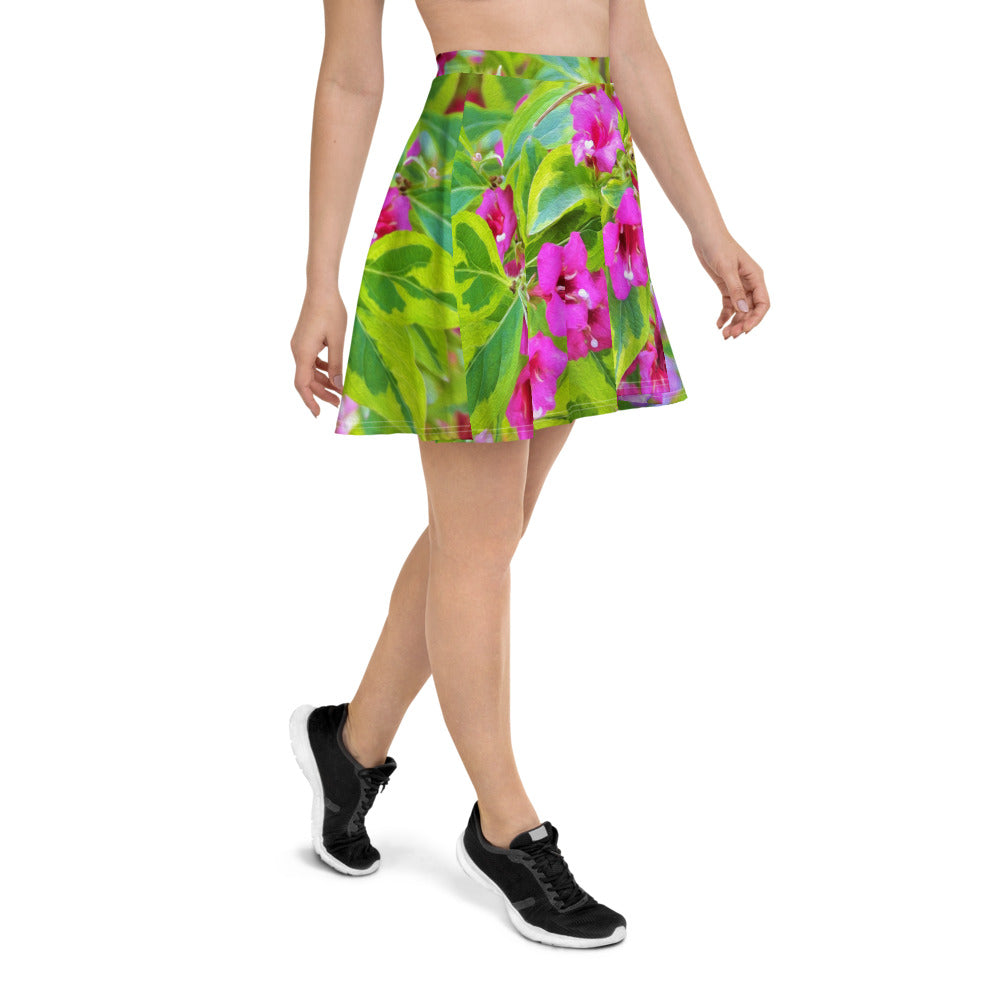 Skater Skirts for Teens, Beautiful Green Weigela with Crimson Flowers