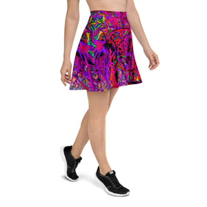 Skater Skirts for Teens, Trippy Abstract Rainbow Oriental Lily Flowers