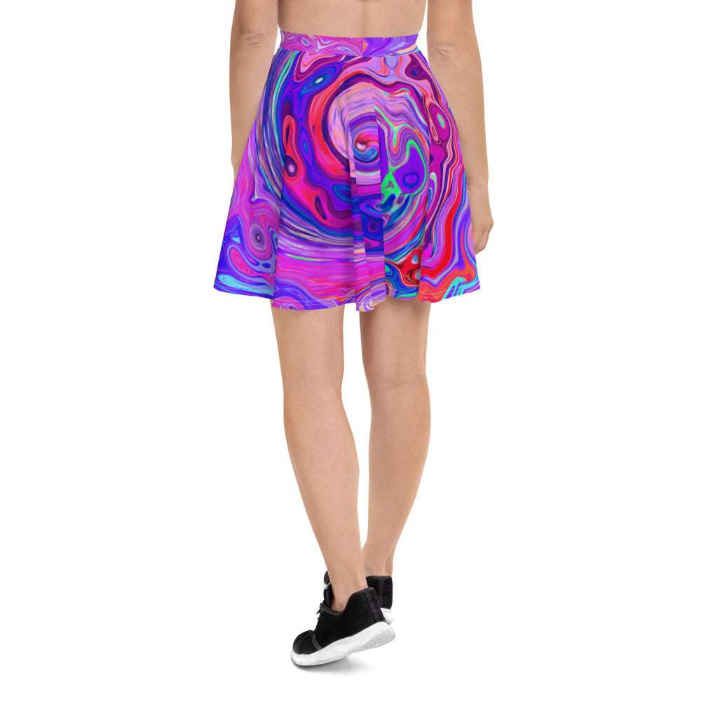 Skater Skirts for Women, Retro Purple and Orange Abstract Groovy Swirl