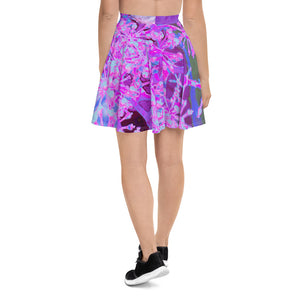 Skater Skirts for Women, Cool Abstract Retro Nature in Hot Pink and Purple
