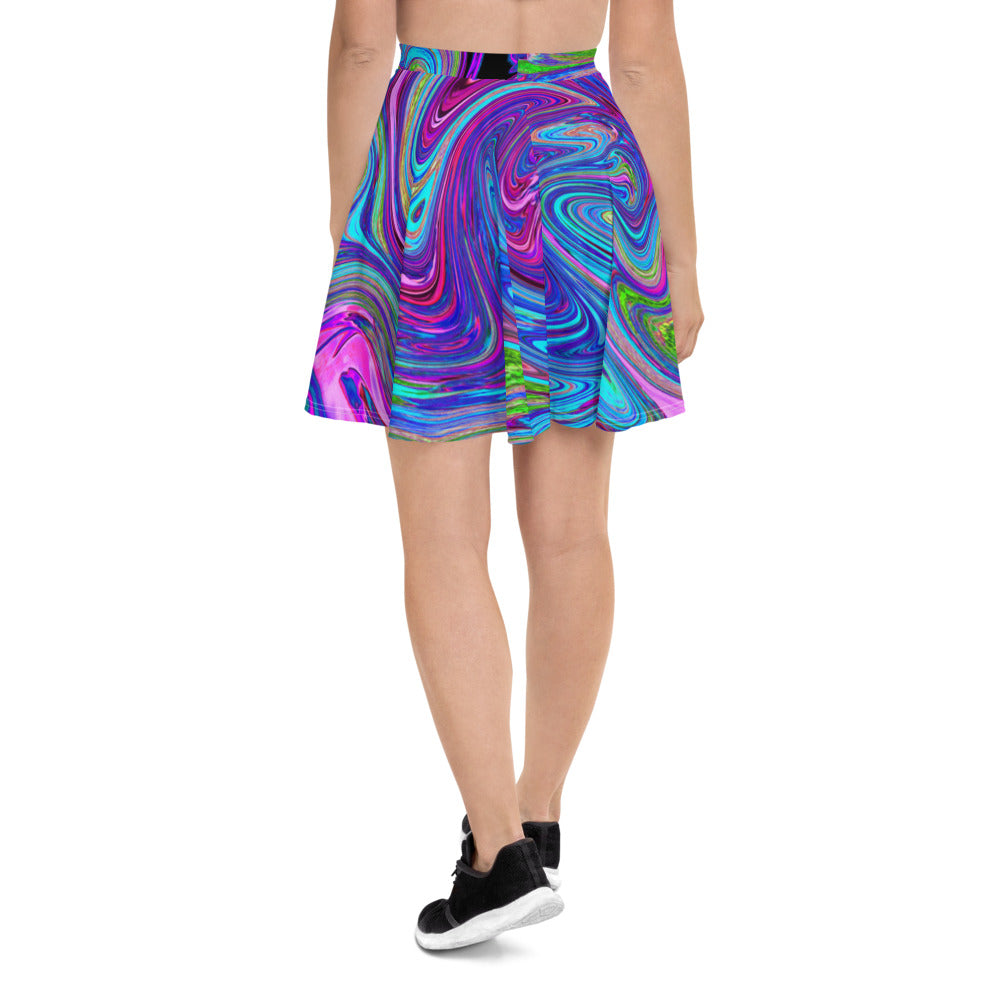 Skater Skirts for Women, Blue, Pink and Purple Groovy Abstract Retro Art