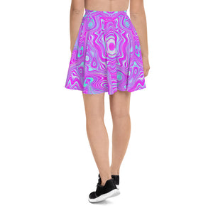 Skater Skirts for Women and Teen Girls, Trippy Hot Pink and Aqua Blue Abstract Pattern