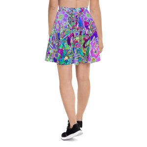 Skater Skirts for Women, Trippy Abstract Pink and Purple Flowers