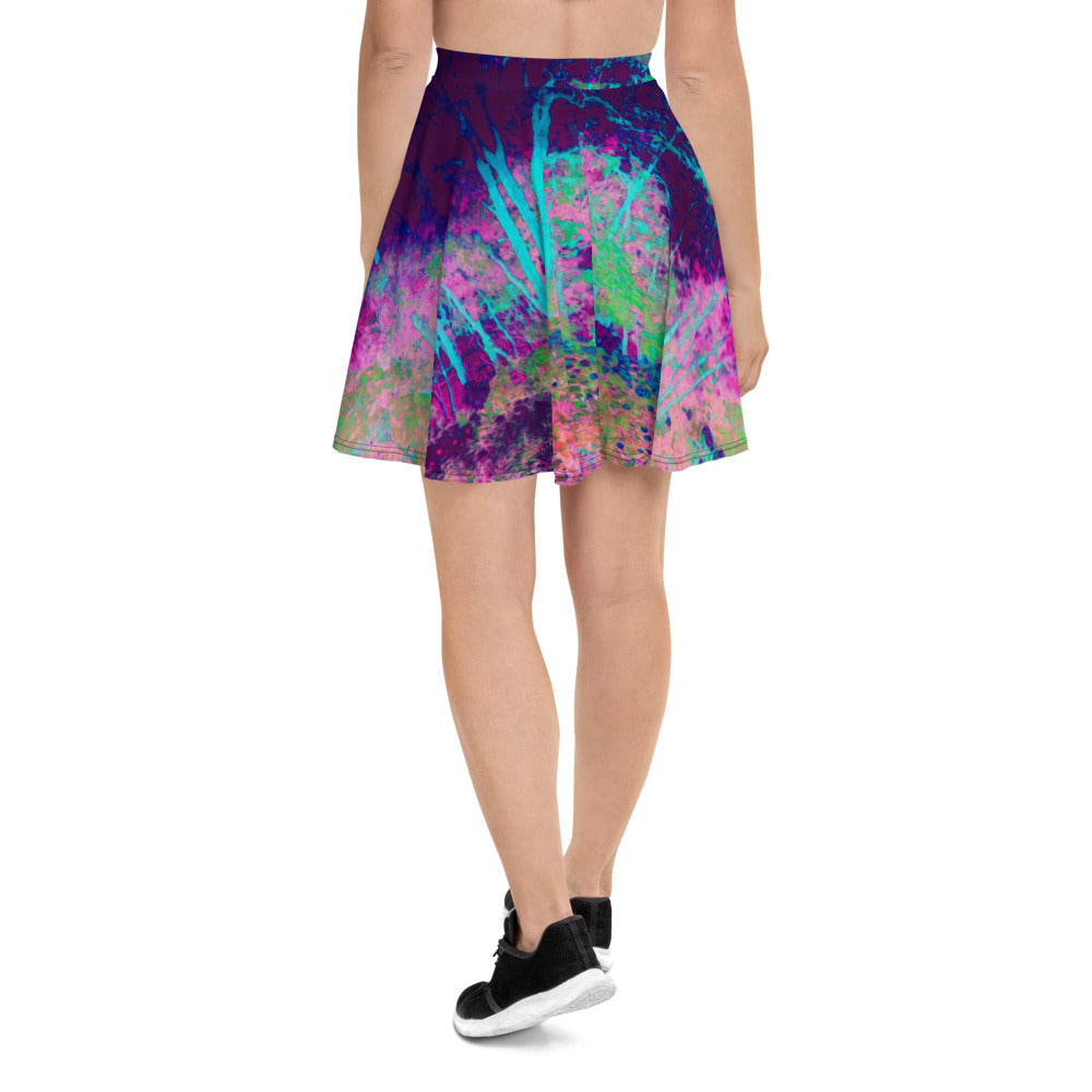 Skater Skirts for Women, Impressionistic Purple and Hot Pink Garden Landscape