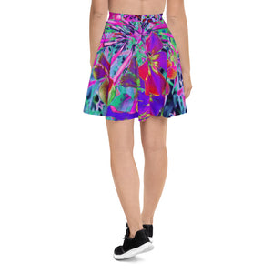 Skater Skirts For Women, Dramatic Psychedelic Colorful Red and Purple Flowers