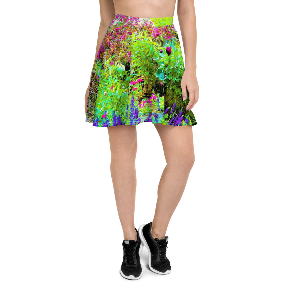 Skater Skirts for Women, Green Spring Garden Landscape with Peonies