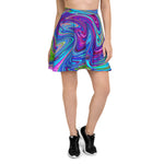 Skater Skirts for Women, Blue, Pink and Purple Groovy Abstract Retro Art