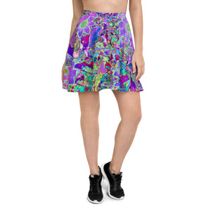 Skater Skirts for Women, Trippy Abstract Pink and Purple Flowers