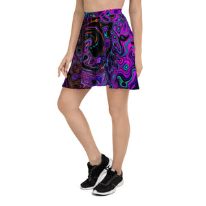 Skater Skirts for Women, Trippy Black and Magenta Retro Liquid Swirl