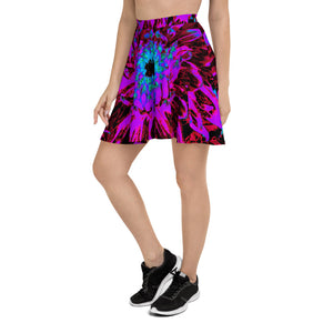 Skater Skirts for Women, Dramatic Crimson Red, Purple and Black Dahlia