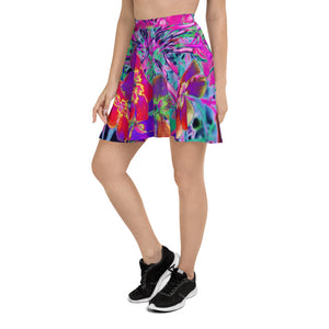 Skater Skirts For Women, Dramatic Psychedelic Colorful Red and Purple Flowers