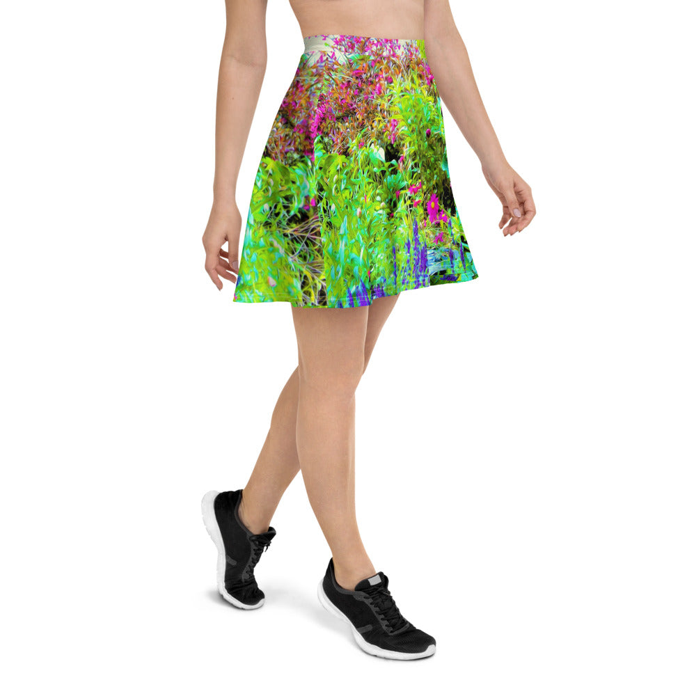 Skater Skirts for Women, Green Spring Garden Landscape with Peonies