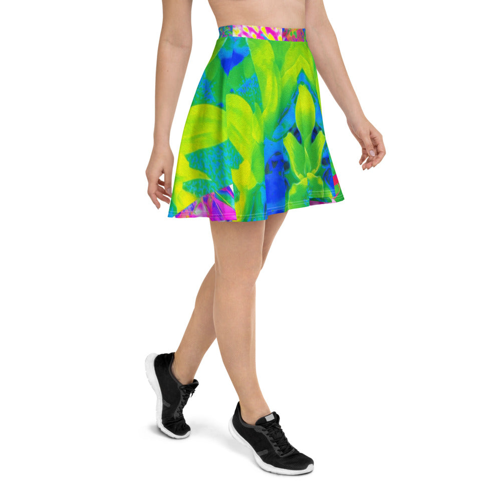 Skater Skirt for Women, Abstract Patchwork Sunflower Garden Collage All Over Print