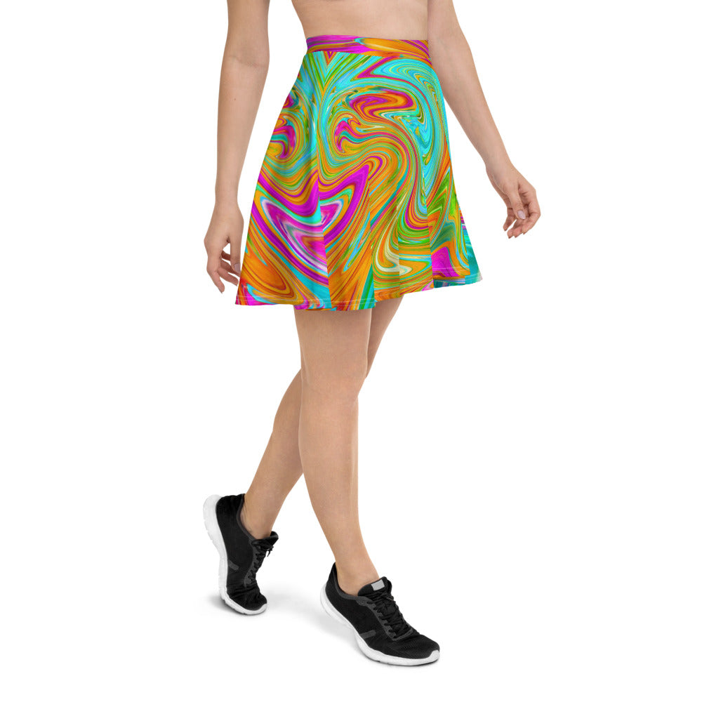 Skater Skirts for Women, Blue, Orange and Hot Pink Groovy Abstract Retro Art
