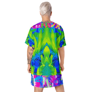 Colorful T Shirt Dress, Abstract Patchwork Sunflower Garden Collage