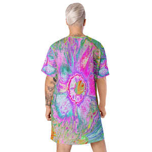 T Shirt Dress, Psychedelic Hot Pink and Ultra-Violet Hibiscus