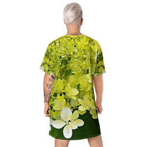 T Shirt Dress, Elegant Chartreuse Green Limelight Hydrangea