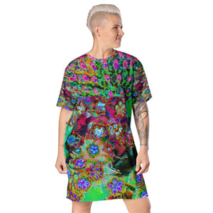 T Shirt Dress, Psychedelic Abstract Groovy Purple Sedum All Over Print