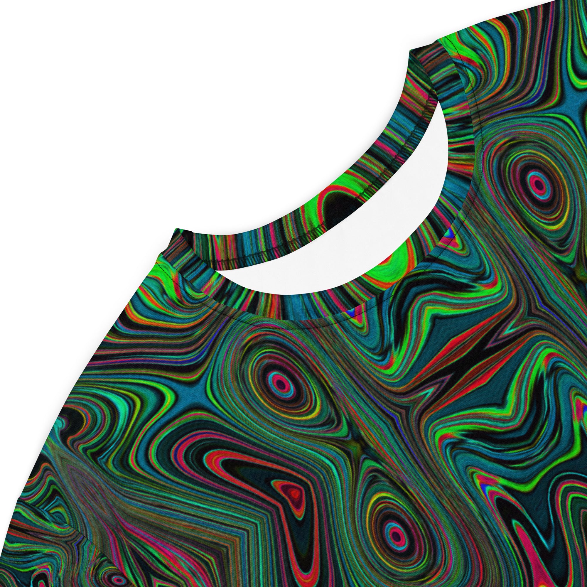T Shirt Dress, Trippy Retro Black and Lime Green Abstract Pattern