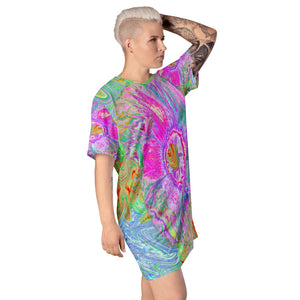 T Shirt Dress, Psychedelic Hot Pink and Ultra-Violet Hibiscus