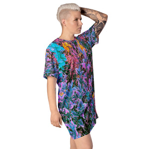 T Shirt Dress, Abstract Coral, Pink, Green and Aqua Garden Foliage