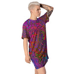T Shirt Dress, Psychedelic Groovy Magenta Retro Liquid Swirl
