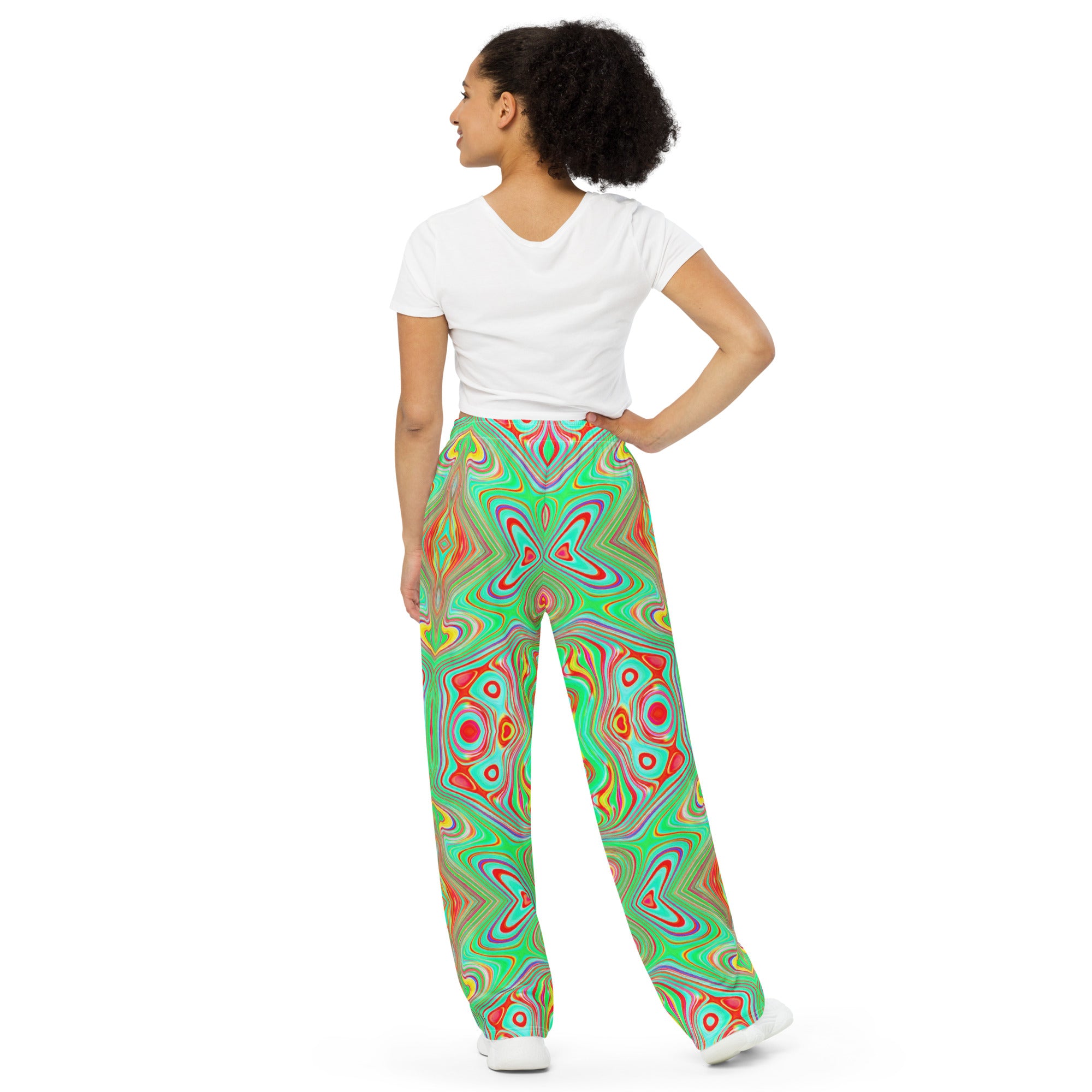 Lounge Pants, Trippy Retro Orange and Lime Green Abstract Pattern