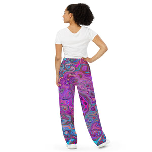 Lounge Pants, Purple, Blue and Red Abstract Retro Swirl